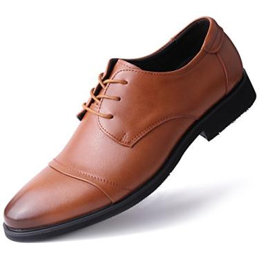 Imagem de Calçado social masculino Marino Oxford – Sapatos masculinos de couro formal, Tan - Cap-toe, 9.5