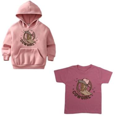 Imagem de Moletom Infanto Juvenil Kit Blusa De Frio E T-Shirt Cowgirl Bota Chápe