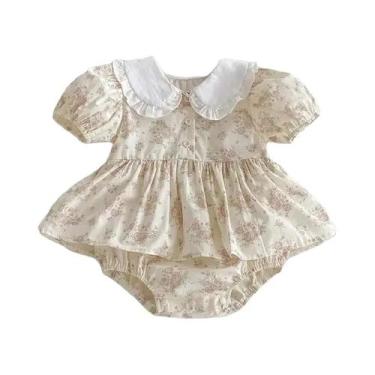 Imagem de Macacão Floral De Algodão Para Bebê Menina Recém-Nascida Com Gola Pete