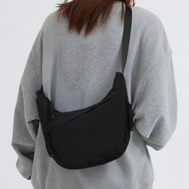 Imagem de Bolsas transversais para mulheres, bolsas transversais de nylon crescente, bolsa casual de bolinho de massa, bolsa de ombro, mochila pequena, Preto, Casual