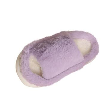 Imagem de Pantufas femininas plus veludo quente bico aberto de um pé para uso doméstico, Roxa, 35