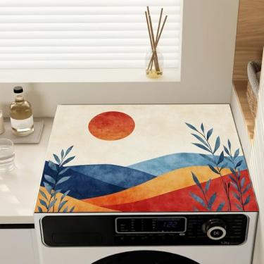 Imagem de Capas de lavadora e secadora para o topo, Boho Sun Plant Mountain antiderrapante para máquina de lavar roupa almofada de cobertura contra poeira, tapete protetor de secadora para lavanderia, cozinha