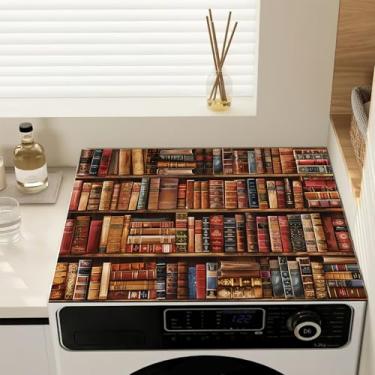 Imagem de Estante retrô de madeira para máquina de lavar, capa de poeira, capas antiderrapantes para lavadora e secadora para a parte superior, tapete protetor de secadora para lavanderia e cozinha, 59,9 cm x