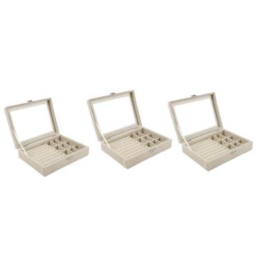 Imagem de Kit 3 Organizador Veludo Divisorias Brincos Colares Aneis Relogios Ace