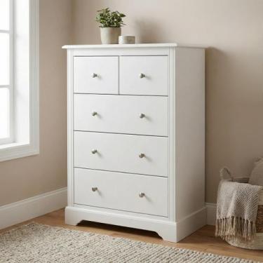 Imagem de Cômoda para Quarto 5 Gavetas em Mdf 110cm Branco Louise - Treboll