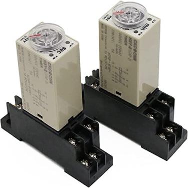 Imagem de Relé 1 peça H3Y-2 AC 220V temporizador de atraso interruptor de relé 0-30 minutos/segundos ajustável 5A com soquete de base botão rotativo DPDT (tamanho: 0-30 minutos)
