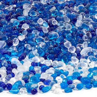 Imagem de PH PandaHall 3000 peças de pedras de vidro fosco mistas azuis 6-14 mm pedras de vidro verde azul aquário cascalho rio rochas pedras de tanque de peixes pedras de enchimento de vaso para tartaruga