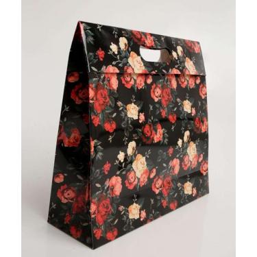 Imagem de Embalagem Presente Sacola Estampa Rosas Marisa-68065, UN, Preto
