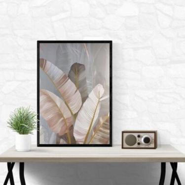 Imagem de Quadro Folhagens Linho Cinza E Rosê 45X34Cm - Com Vidro