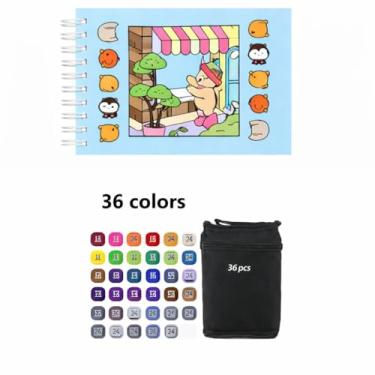 Imagem de Kit Marcadores Artísticos com Ponta Dupla 48 Cores + Livro de Colorir Capa Dura 50 Páginas, Canetinhas à Base de Álcool, Ambidestro, Múltiplas Cores (36, Azul)