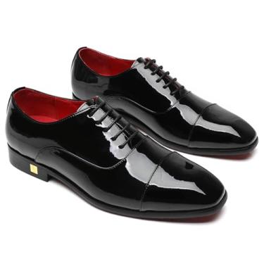 Imagem de Erphpre Paul Sapato masculino Blake Oxfords de couro envernizado confortável para festa de casamento, Preto clássico, 45