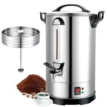 Imagem de Urna de café comercial | Cafeteira grande, 100 xícaras, cafeteira elétrica industrial, parede dupla de aço inoxidável de 1300 W, aquecedor de café quente, dispensador de água e chá para catering