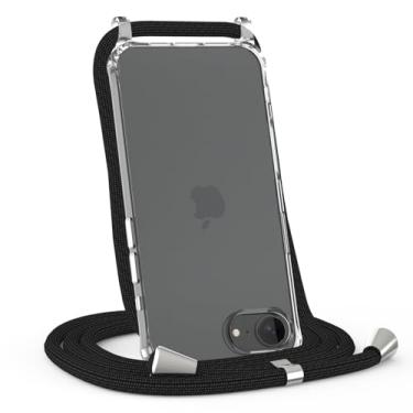 Imagem de FOQENCCI Capa de telefone transparente transversal compatível com iPhone 16e capa protetora de policarbonato rígido à prova de choque com cordão ajustável preto e alça de pescoço