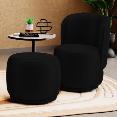Imagem de Poltrona Decorativa Com Puff Orgânico Molly Couríssimo Preto - Desk Design Cor Preto