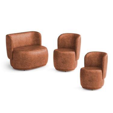 Imagem de Kit 02 Poltronas E 01 Namoradeira Orgânica Molly Couríssimo Caramelo - Desk Design Cor Caramelo