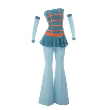 Imagem de Micotaku Winx Club Conjunto de roupa de cosplay feminino licenciado oficial Musa – blusa, calça rodada, mangas de braço e cinto, Azul e laranja, M