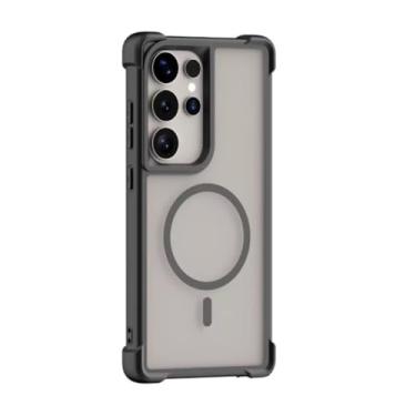 Imagem de HJZSZX Capa luxuosa magnética com carregamento sem fio e airbag, à prova de choque, para Samsung S25Plus (preta)