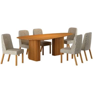 Imagem de Conjunto Sala De Jantar Isis Cinamomo 6 Cadeiras Linho Palha Base Em Madeira 2 M Leifer Móveis