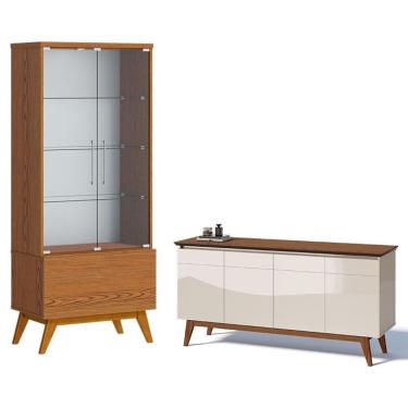 Imagem de Aparador Para Sala Buffet 1.6 E Cristaleira Classic Freijó Off White - Imcal