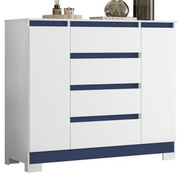 Imagem de Cômoda Sapateira Atena 2 Portas E 4 Gavetas Quadriflex Branco-azul - Móveis Albatroz