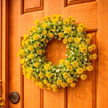 Imagem de Guirlanda Coroa De Flores Artificial Enfeite Decorativo 25cm Amarelo