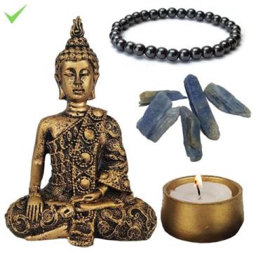 Imagem de Buda hindu orando 15cm cianita pulseira hematita porat vela - Geral, D