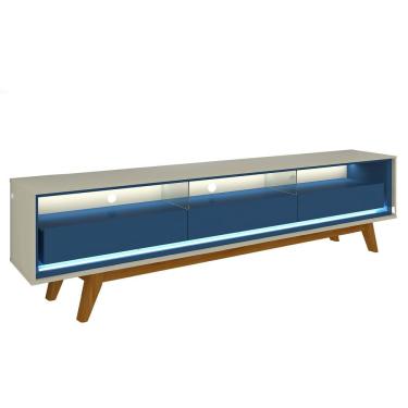 Imagem de Rack Para Sala Com Led Off White Com Azul Royal Requinte 2.12 - Gelius Móveis