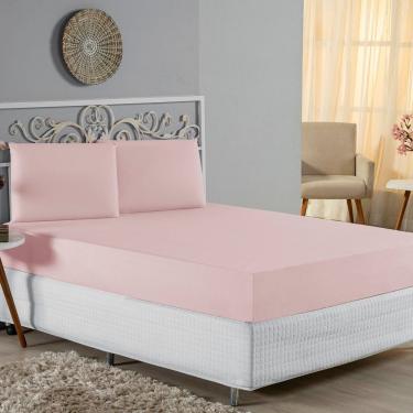 Imagem de Jogo De Cama King Nobre 3 Peças Lençol Com Elástico De 30cm De Altura Malha 100% Algodão - Rosa