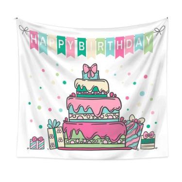 Imagem de Tapeçaria Happy Birthday Room Aesthetic 150x130cm, microtecido - yiwei