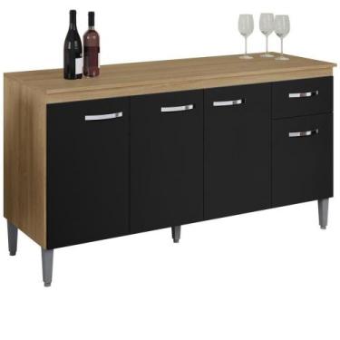 Imagem de Balcao Com Tampo 150 Cm Gabriela Amendoa Preto Reajl Moveis Amendoa Pr