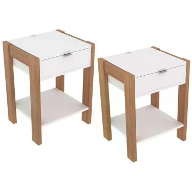 Imagem de Kit 02 Mesa De Cabeceira Com Tomada 1 Gaveta Az1016 Amendoa