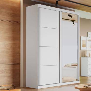 Imagem de Guarda Roupa Solteiro com Espelho 2 Portas de Correr em MDF Buzios Bianchi