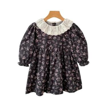 Imagem de Vestido De Princesa Em Algodão Com Renda E Flores Pretas Para Bebês Me