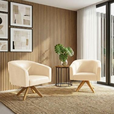 Imagem de Kit 2 Poltronas Decorativas Stella Giratória Couro Sintético Bege D`Rossi