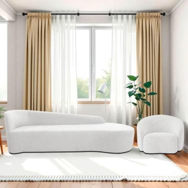 Imagem de Kit Divã Recamier Orgânico França 200cm Lado Direito E Poltrona Amore Bouclé Branco