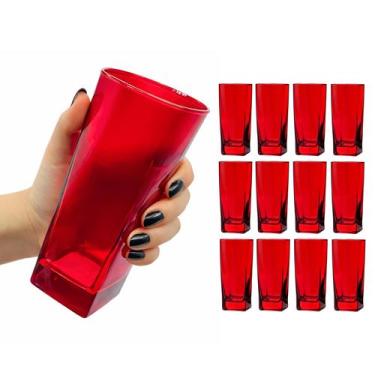 Imagem de Jogo 12 Copos Alto De Vidro Grosso 280ml Quadrado Liso Luxo - Haüskraf