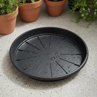 Imagem de Prato Base Plástico Redondo Vaso Planta Preto Resistente Preto Redondo