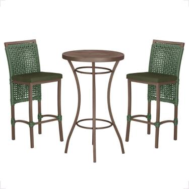 Imagem de Mesa Bistro E 2 Banquetas Roma Marrom Corda Náutica 13 Verde