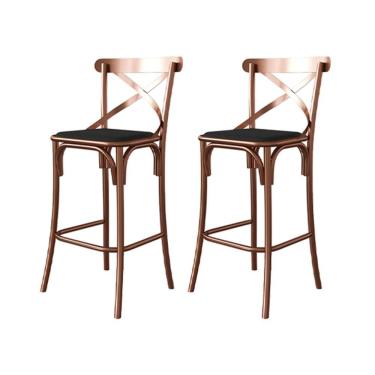 Imagem de Conjunto 2 Banquetas Katrina com Encosto em Aço Cobre Assento Corano para Bancada de Co...