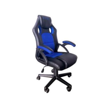 Imagem de Cadeira Gamer Ergonômica Apoio Braços Ajustável Azul Bright