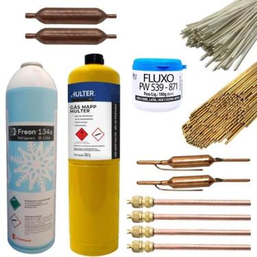 Imagem de Kit Refrigeração Gás R134a Mapp Válvula Varetas Solda Filtros - Chemou