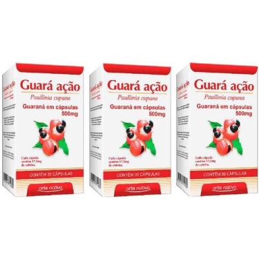 Imagem de Guaraná Energia Guara Acao 500mg 30 Caps 3 unidades - Arte Nativa