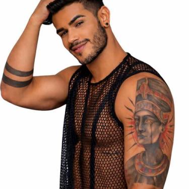 Imagem de Camisa Regata Masculina Sem Mangas Arrastão Preta em Tela Confortável 