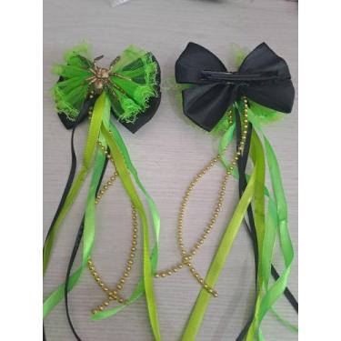 Imagem de Par acessório cabelo Halloween aranha verde bico de pato detalhe fitil