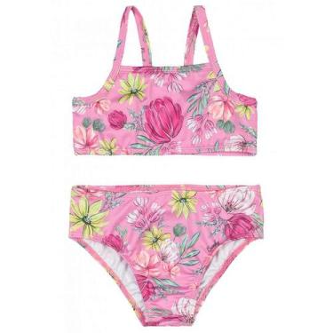 Imagem de Biquini Infantil Verão Praia Menina com Proteção UV Rosa Flores Quimby