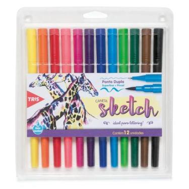 Imagem de Estojo Caneta Hidrocor Brush Ponta Dupla Lettering 12 Cores - TRIS