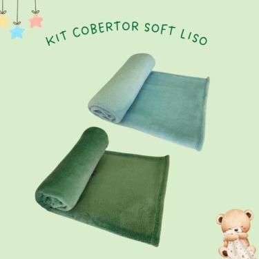 Imagem de KIT 2 COBERTORES SOFT LISO MASCULINO  AZUL BEBÊ E VERDE MUSGO  Antialé