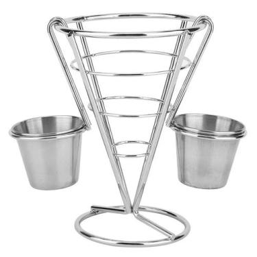 Imagem de Petisqueira Cone Batata Frita Petiscos Aço Inox com Molheira - UnyGift