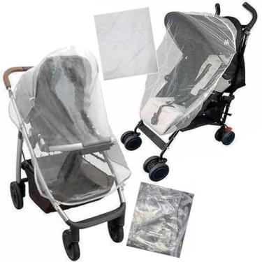 Imagem de Kit com 2 Capa de Proteção Capa Chuva e Capa Mosquiteiro Para Carrinho