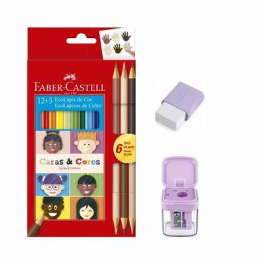 Imagem de Kit Lápis de Cor Ecolápis Caras & Cores + apontador + borracha Faber-C